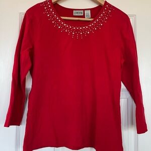 Chico’s Red Embellished 3/4 Sleeve Top – Size 1 (M/L)